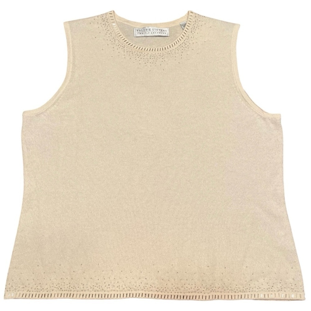 Valerie Steven’s 2 Ply Cashmere Beaded Embellished Sleeveless Sweater Size XL